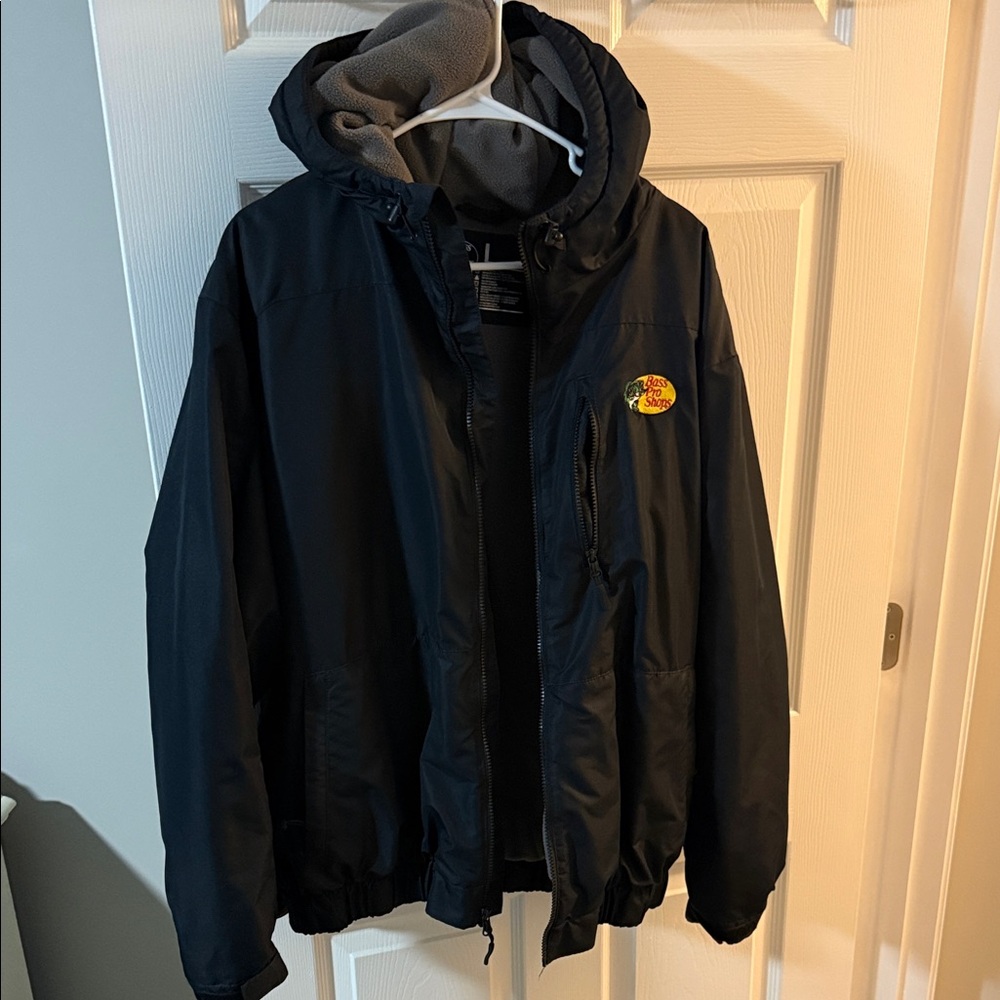 Bass Pro Shops Black Windbreaker Fleece Lined Jacket